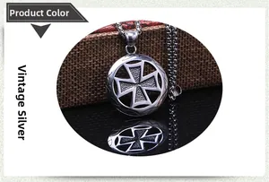 Detailed view of retro silver iron cross pendant with stainless steel square mesh chain