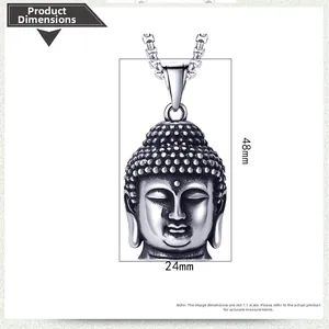 Vue détaillée du pendentif Bouddha argenté avec dimensions de 48 mm de long et 24 mm