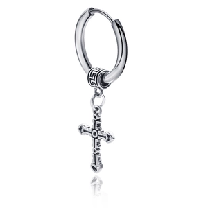 Vintage Hip Hop Titanium Steel Cross Hoop Earrings Gothic Punk Geometric Jewelry Electroplated Silver Color Stud Earring