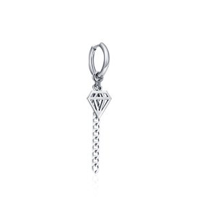 Vintage hip hop silver hoop earring with cross-style geometric pendant and curb chain link