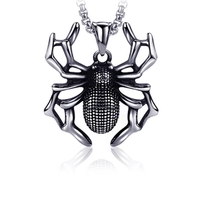 Titanium Steel Gothic Spider Pendant Necklace Punk Antique Silver Insect Animal Necklace For Men Women Halloween Jewelry