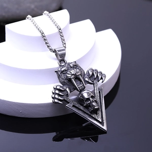 Retro stainless steel saber-toothed tiger skull pendant with box chain for men
