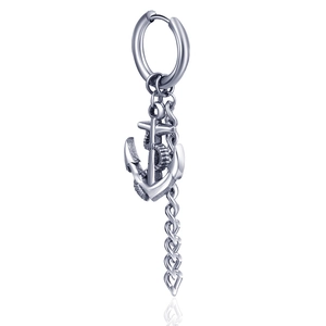 Vintage hip-hop titanium steel earring featuring an anchor pendant and twisted chain link