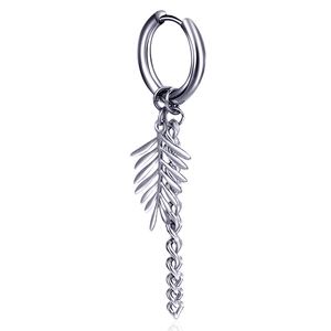 Retro Hip Hop Titanium Steel Hoop Earrings For Men Women Punk Cross Feather Pendant Dangle Chain Earrings Piercing Jewelry