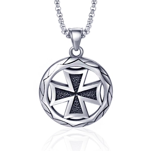 Retro Titanium Steel Cross Warrior Pendant Necklace For Men Hip Hop Streetwear Polished Stainless Steel Jewelry Accessory