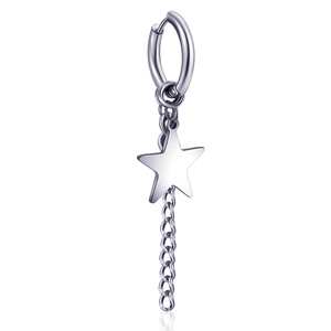 Vintage Punk Titanium Steel Hoop Earrings With Cross Star Ankh Pendant Long Chain Dangle Earrings For Men Women Hip Hop Jewelry