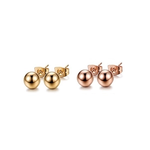 Sleek round ball stud earrings set in polished gold and rose gold stainless steel finishes