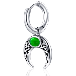 Boucle d'oreille vintage en argent avec croissant celte et pierre verte ovale