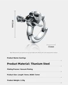 Titanium steel skull hoop earring details with vacuum plating and 15mm size dimensions