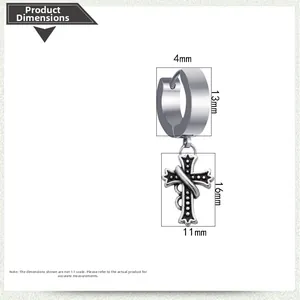 Size chart showing dimensions of silver cross earrings with vintage drop pendant details