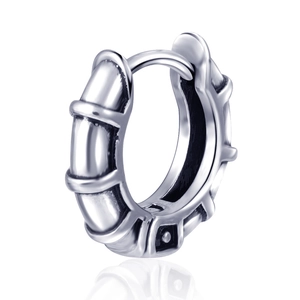 Vintage Stainless Steel Bamboo Pattern Hoop Earrings Retro Industrial Distressed Antique Silver Ear Buckle Unisex Jewelry