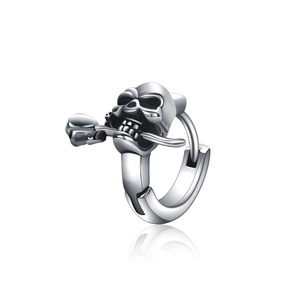 Gothic Punk Titanium Steel Skull Rose Stud Earring Retro Silver Polished Skeleton Flower Earring Halloween Party Jewelry