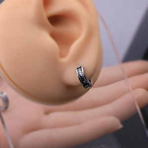 Men's retro stainless steel hoop earring with intricate woven dragon totem texture