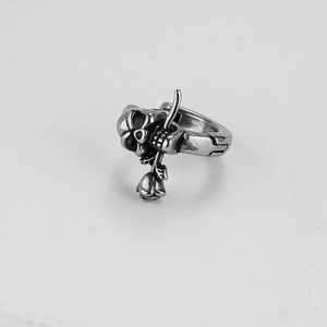 Gothic skull and rose earrings in vintage silver steel with aged metallic finish