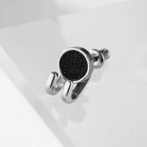 Punk rock style dumbbell earring in silver tone with black inlay and U-shaped hooks