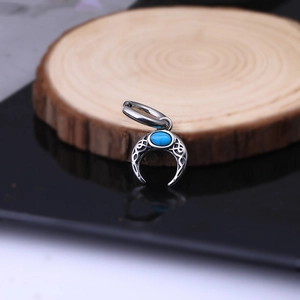 Boucles d'oreilles lune en acier inoxydable avec pierre turquoise pour homme