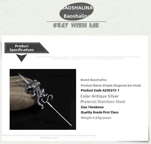 Detailed view of antique silver stainless steel tiger ear cuff with size specifications