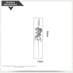 Detailed size map of vintage tiger brooch showing 66mm length and 14mm width dimensions