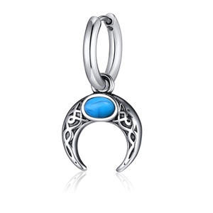 Boucle d'oreille vintage en acier pour homme avec pendentif lune et turquoise