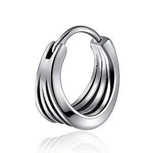 Vintage 304 Stainless Steel Multi-layer Grooved Hoop Earrings For Women Men Minimalist U-shaped Polished Huggie Earring Jewelry