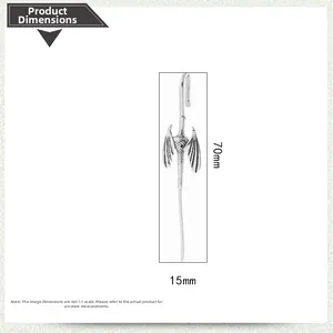Detailed size chart of vintage dragon ear cuff showing 70mm height and 15mm width