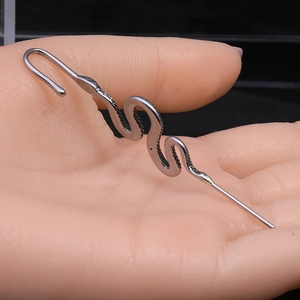 Detailed snake-shaped silver stainless steel ear cuff with realistic textured scales