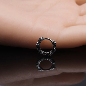 Gothic style vintage silver stainless steel hoop earrings with textured floral engraving