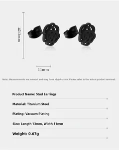 Vue détaillée des boucles d'oreilles rose noire évidée 13mm en acier titane avec dimensions