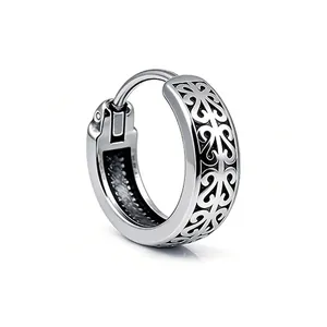 Vintage Edelstahl Creolen Für Herren Mit Hohlem Rankenmuster Distressed Punk Stil Durchbohrte Ohrenschnalle Schmuck