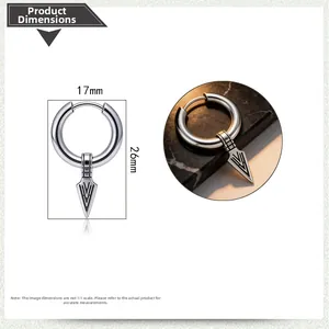 Detailed size chart of stainless steel spearhead earring showing 17mm and 26mm dimensions