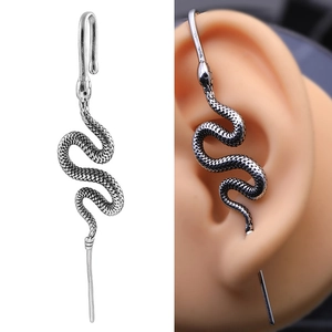 Manchette d'oreille serpent en acier inoxydable avec textures d'écailles réalistes