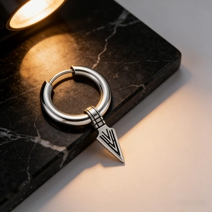 Vintage stainless steel spearhead hoop earring for men with punk arrow pendant style