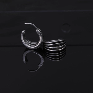Minimalist multi-layer stainless steel hoop earrings with a vintage finish in 4-tier design