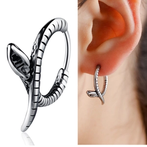 Vintage titanium steel snake hoop earring for men with textured scales and punk style