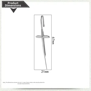 Spécifications de taille pour la boucle d'oreille croix en acier, 67mm sur 21mm