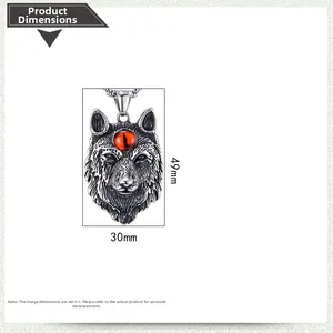 Tableau des tailles du pendentif tête de loup avec dimensions 49mm par 30mm
