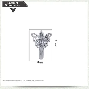 Detailed view of butterfly stud earrings showing dimensions of 13mm height and 9mm width
