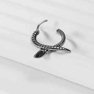 Vintage steel snake hoop earring with detailed scale patterns in punk hip-hop style