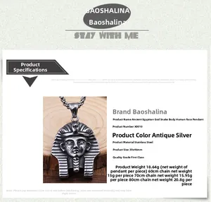 Détails du pendentif Pharaon égyptien en argent antique avec dimensions et poids