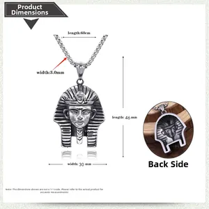 Tableau des tailles détaillé du pendentif Pharaon avec vues avant et arrière en argenté