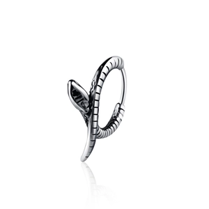 Vintage silver snake hoop earring in titanium steel with detailed scales and hip-hop style