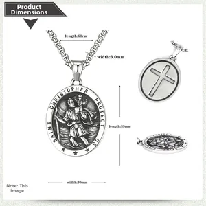 Guide des tailles du pendentif Saint Christophe avec dimensions du collier acier