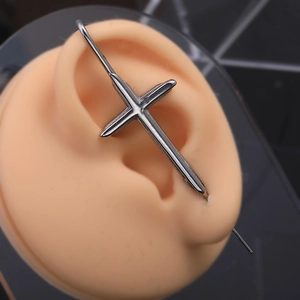 Boucle d'Oreille Cross Industrial Barbell en Acier Inoxydable Bijoux de Piercing Rétro Punk pour Hommes Femmes Mode