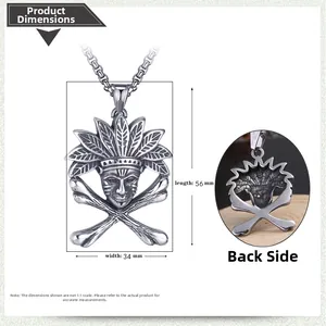 Guide des dimensions du pendentif tête de mort chef indien en acier titane rétro