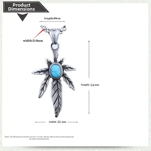 Detailansicht des Ahornblatt-Anhängers im Punk-Stil mit blauem Stein und Abmessungen