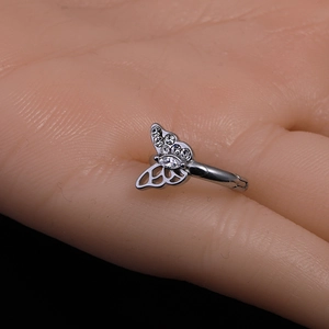 Vintage silver butterfly stud earrings with sparkling rhinestones for daily wear