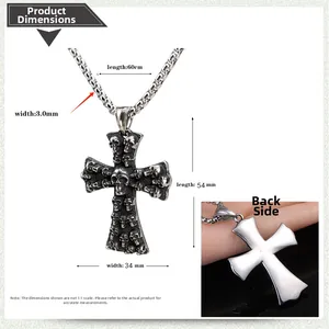 Détails du pendentif croix squelette gothique avec dimensions et vue de l'envers