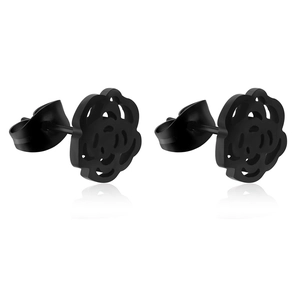 Boucles d'oreilles roses en acier inoxydable noir au design épuré pour femmes