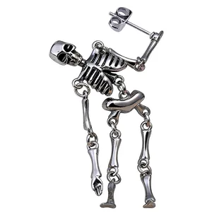 Punk Gothic Edelstahl Skelett Totenkopf Ohrhänger Für Herren Damen Bewegliche Gelenke Lange Ohrringe Halloween Schmuck