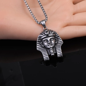 Pendentif Pharaon égyptien Toutankhamon en acier inoxydable argenté avec chaîne box